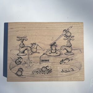 House Mouse Vintage 1998 Pool Party Wood & Rubber Stamp Stampa Rosa 229 Rare